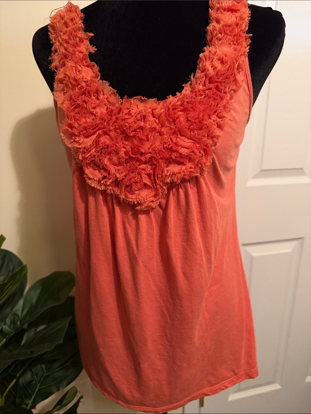 Elle Coral Ruffle Scoop Neck Tank